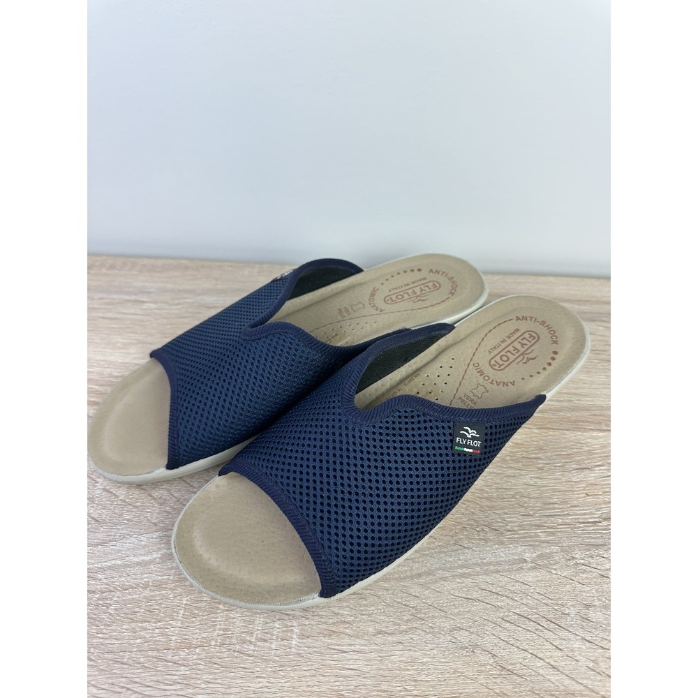 Fly Flot Women's EU40 Navy Mesh Clogs Anti-Shock Slip On Mules EUC Italy